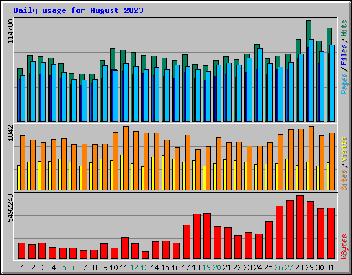 Daily usage for August 2023